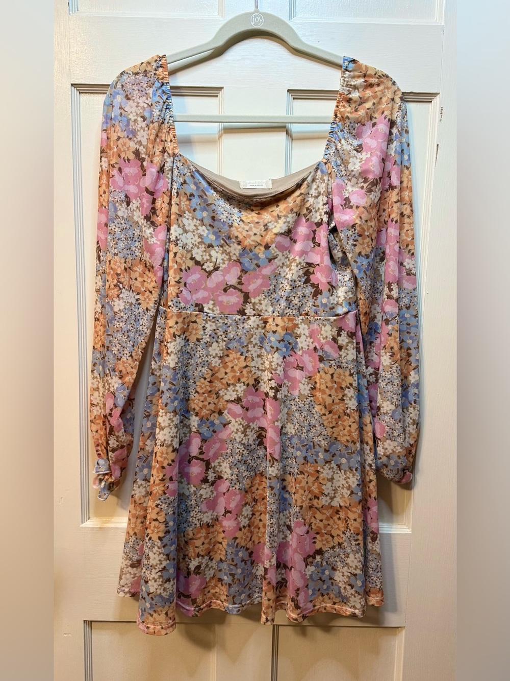 Altar’d State Floral Long-Sleeve Square Neck Mini Dress